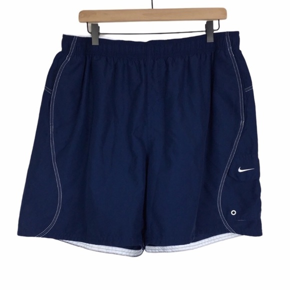 NIKE Swim Trunks Shorts Men Navy Blue White Spellout Classic Beach Pool Size XXL - Picture 12 of 12